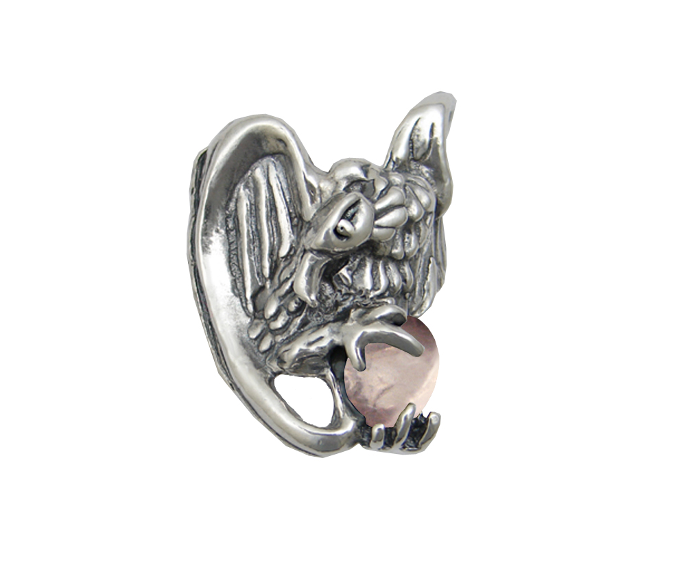 Sterling Silver Heavy Weight Vulture Ring With Rose Quartz Size 12 Sterling Silver Heavy Weight Vulture Ring With Rose Quartz Size 12